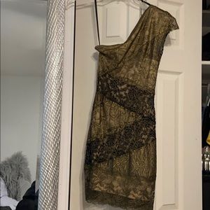 BEBE gold/black lace dress XXS